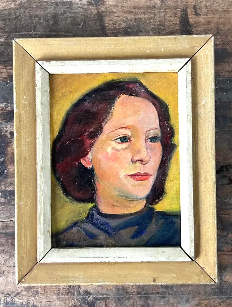 Vintage Original Oil Portrait on Canvas - Canvas, 8.5W x 10.5H — additional photo 2