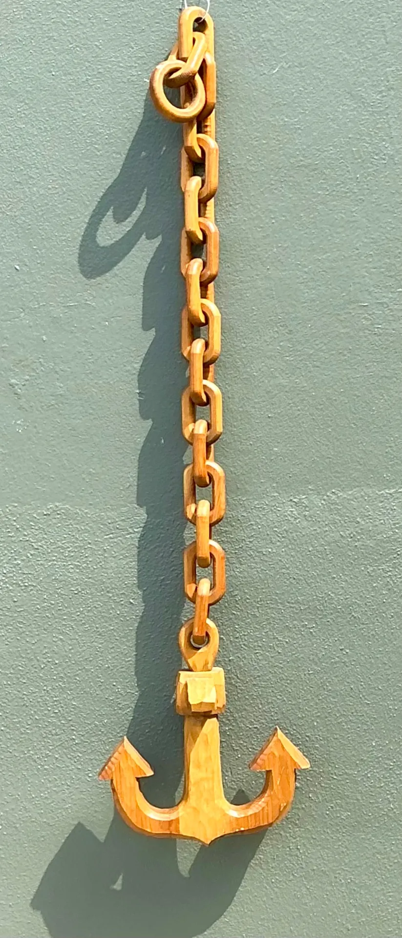 Vintage Hand Carved Wood Anchor with Chain — additional photo 4