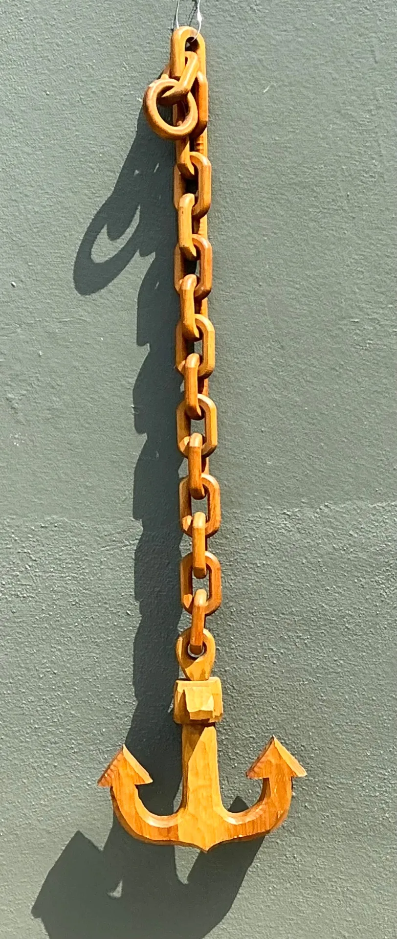 Vintage Hand Carved Wood Anchor with Chain — additional photo 2