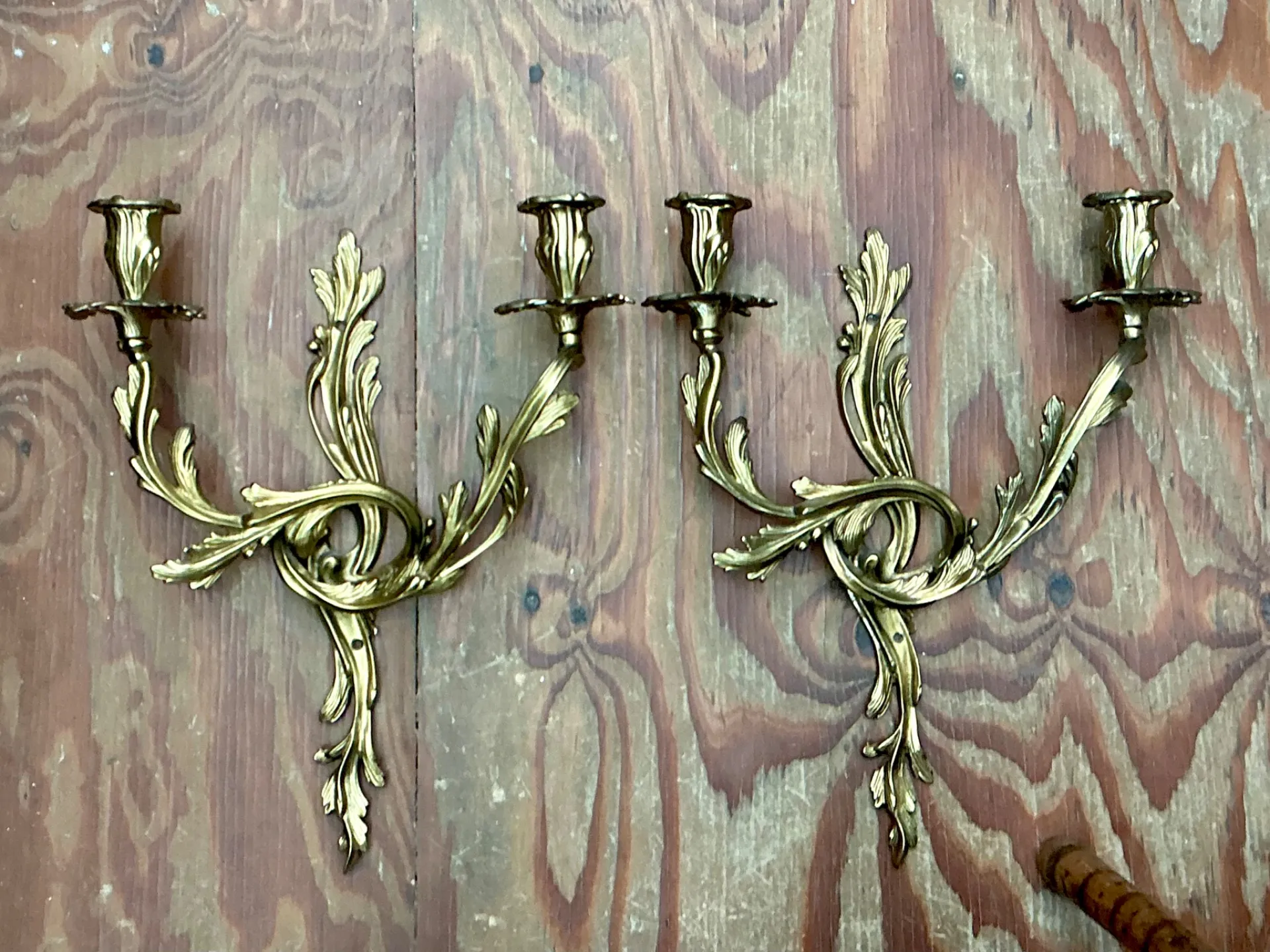 Vintage French Rococo Style Metal Wall Candle Sconces - Pair — additional photo 1