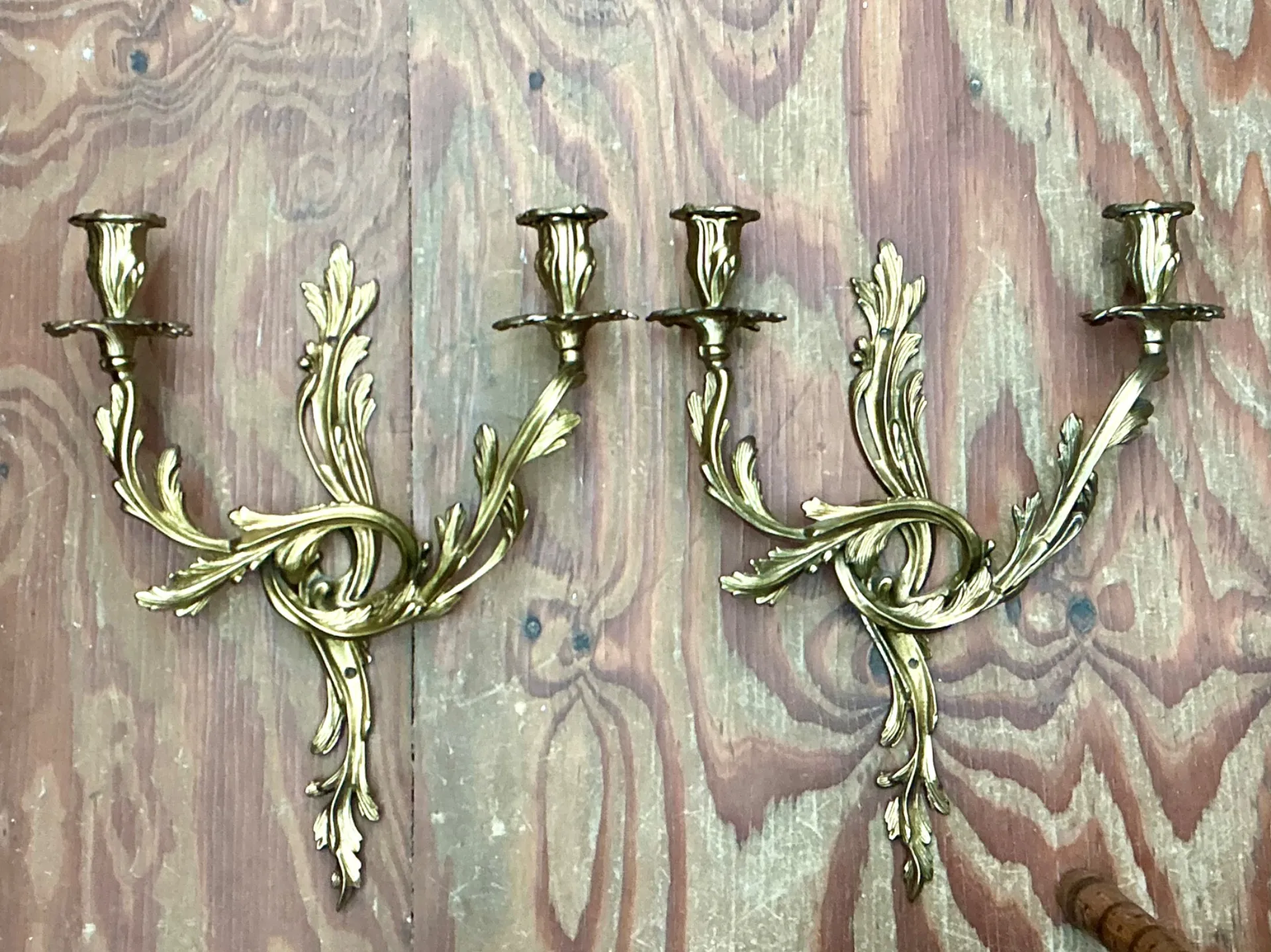 Vintage French Rococo Style Metal Wall Candle Sconces - Pair — additional photo 3