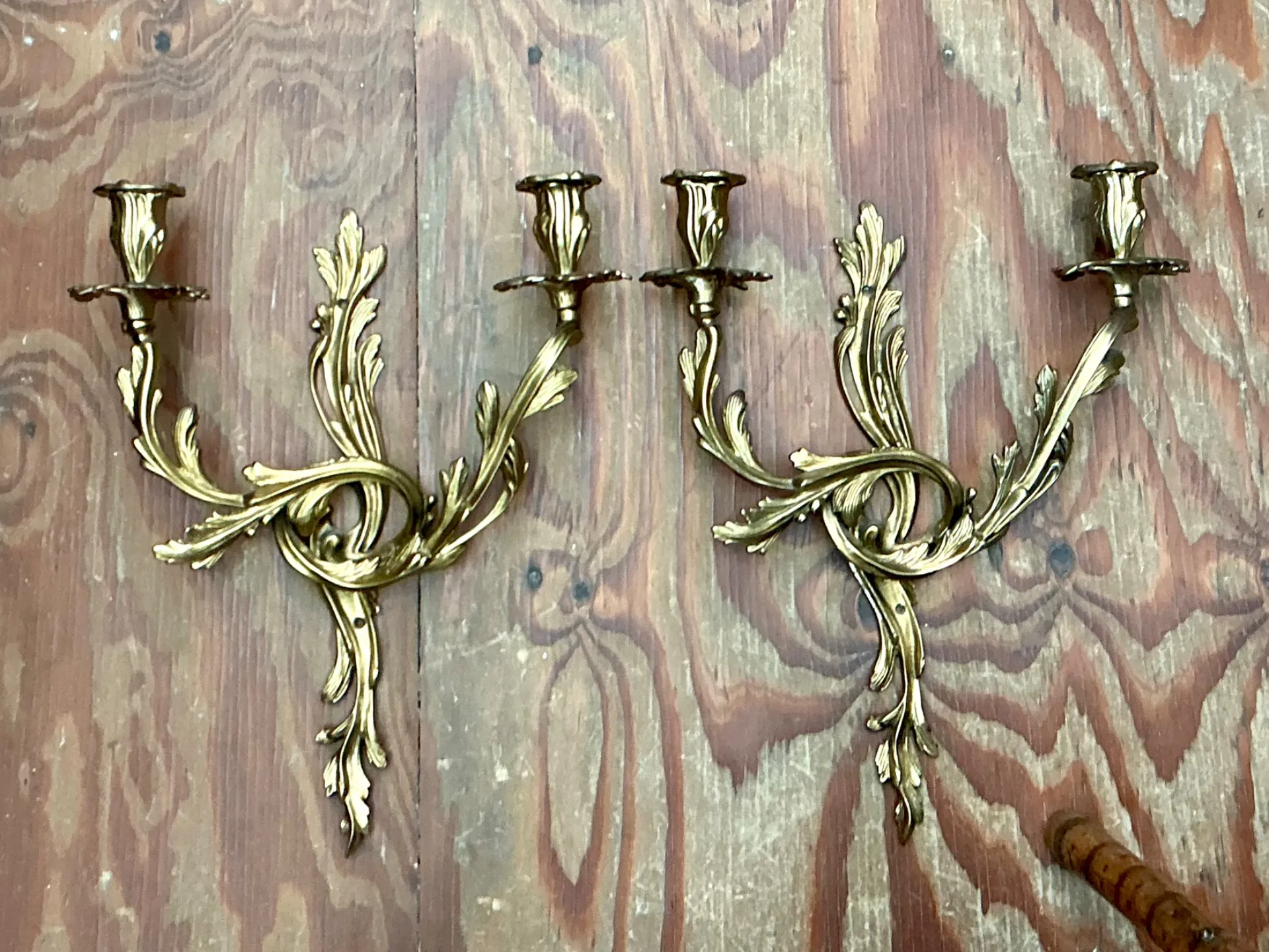 Vintage French Rococo Style Metal Wall Candle Sconces - Pair — additional photo 5