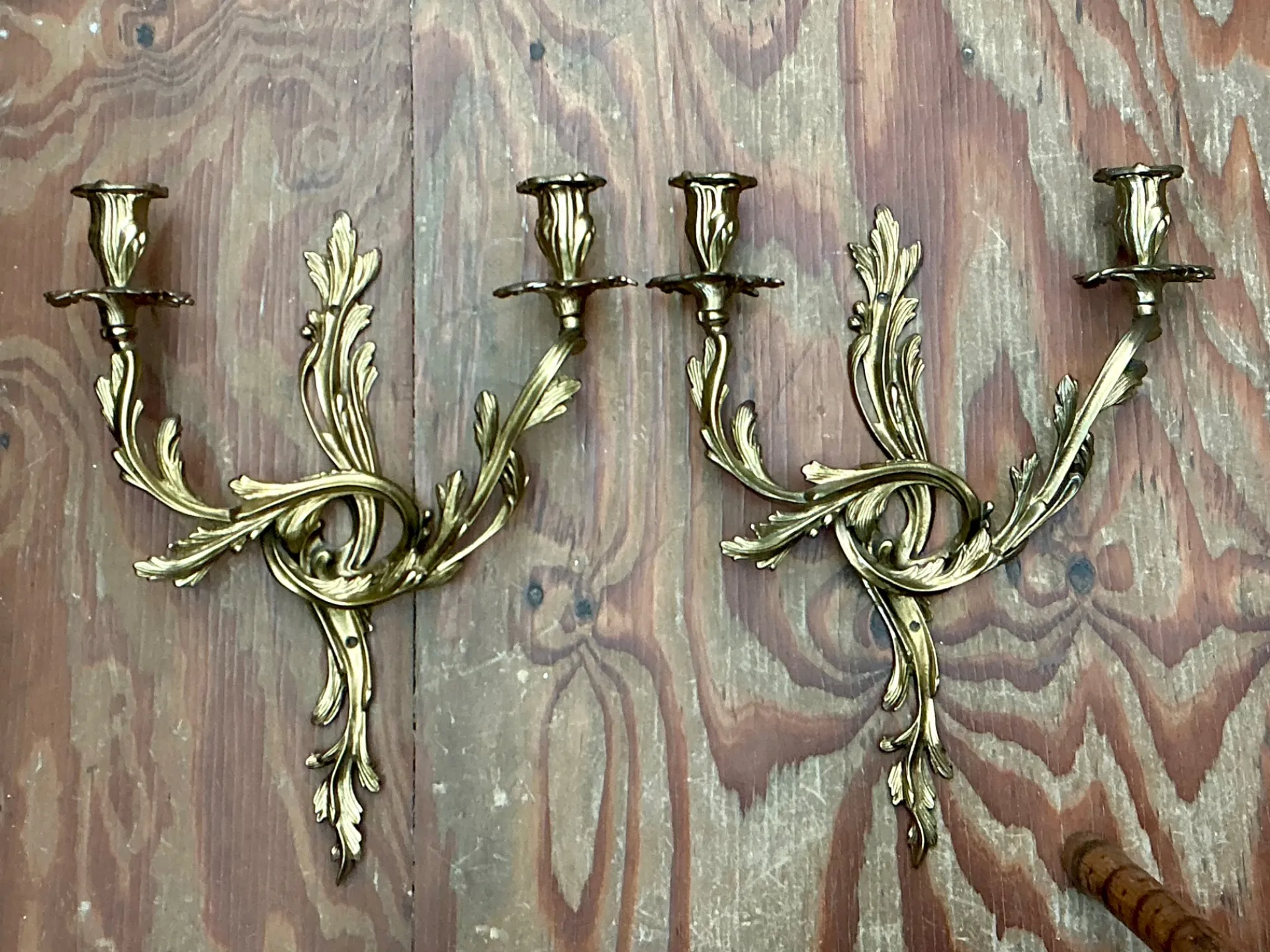 Vintage French Rococo Style Metal Wall Candle Sconces - Pair — additional photo 7