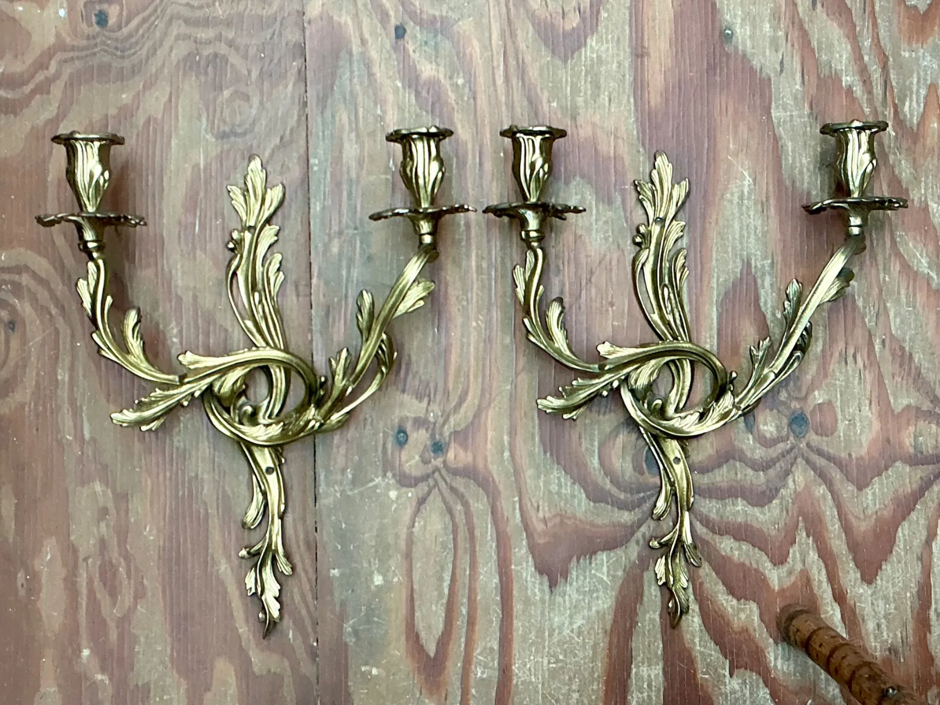 Vintage French Rococo Style Metal Wall Candle Sconces - Pair — additional photo 8