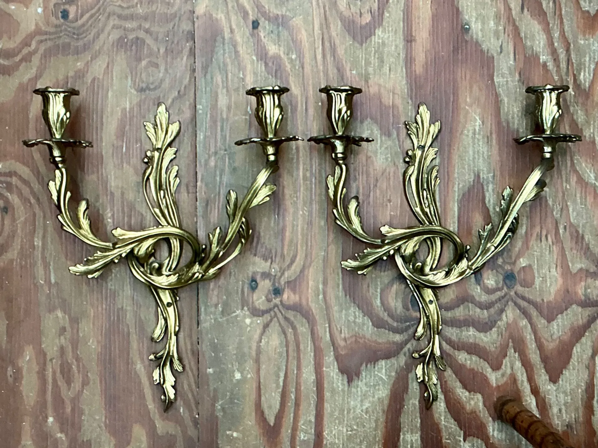 Vintage French Rococo Style Metal Wall Candle Sconces - Pair — additional photo 2