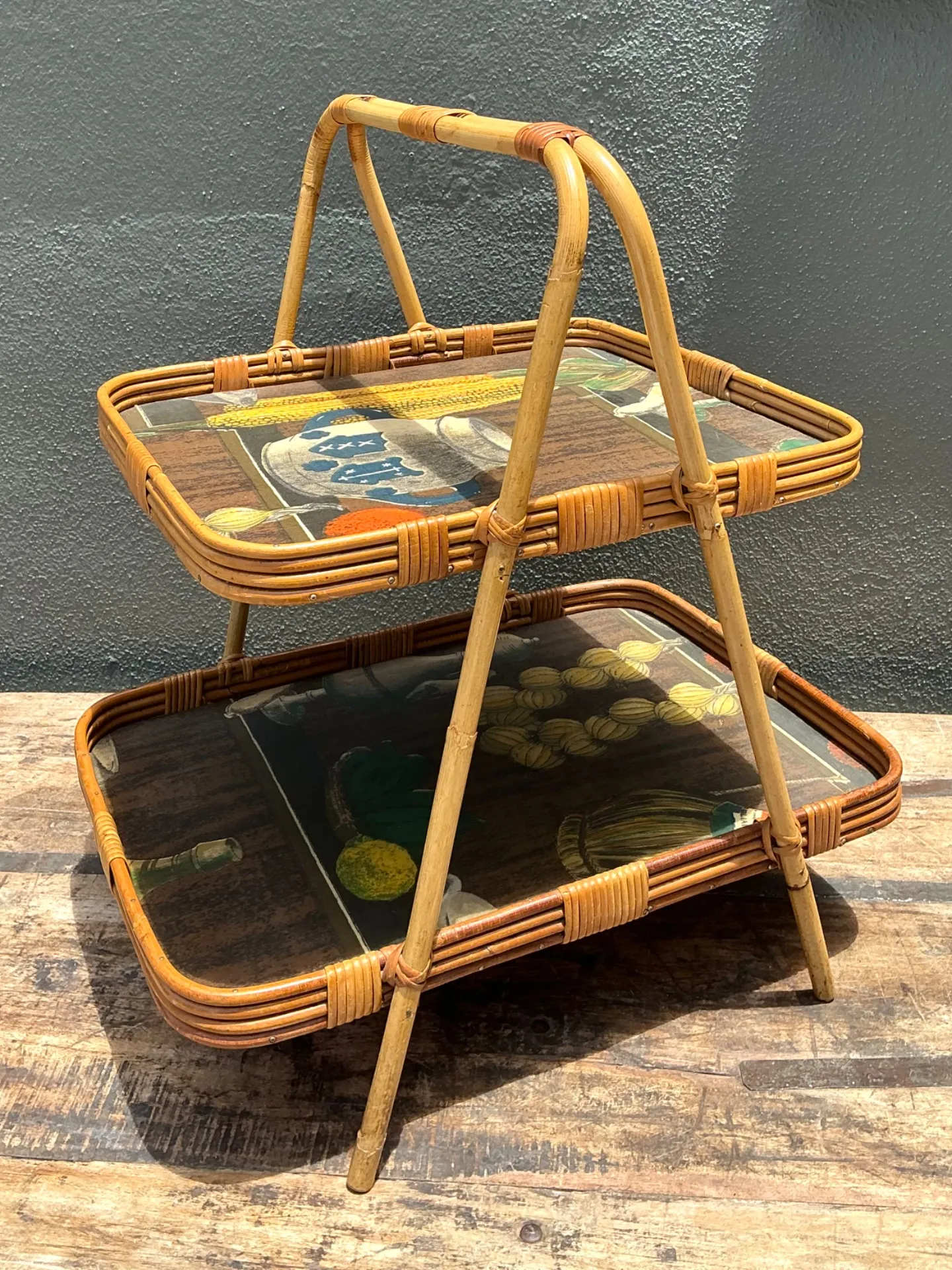 Vintage Rattan Two-Tiered Tray Stand — additional photo 6