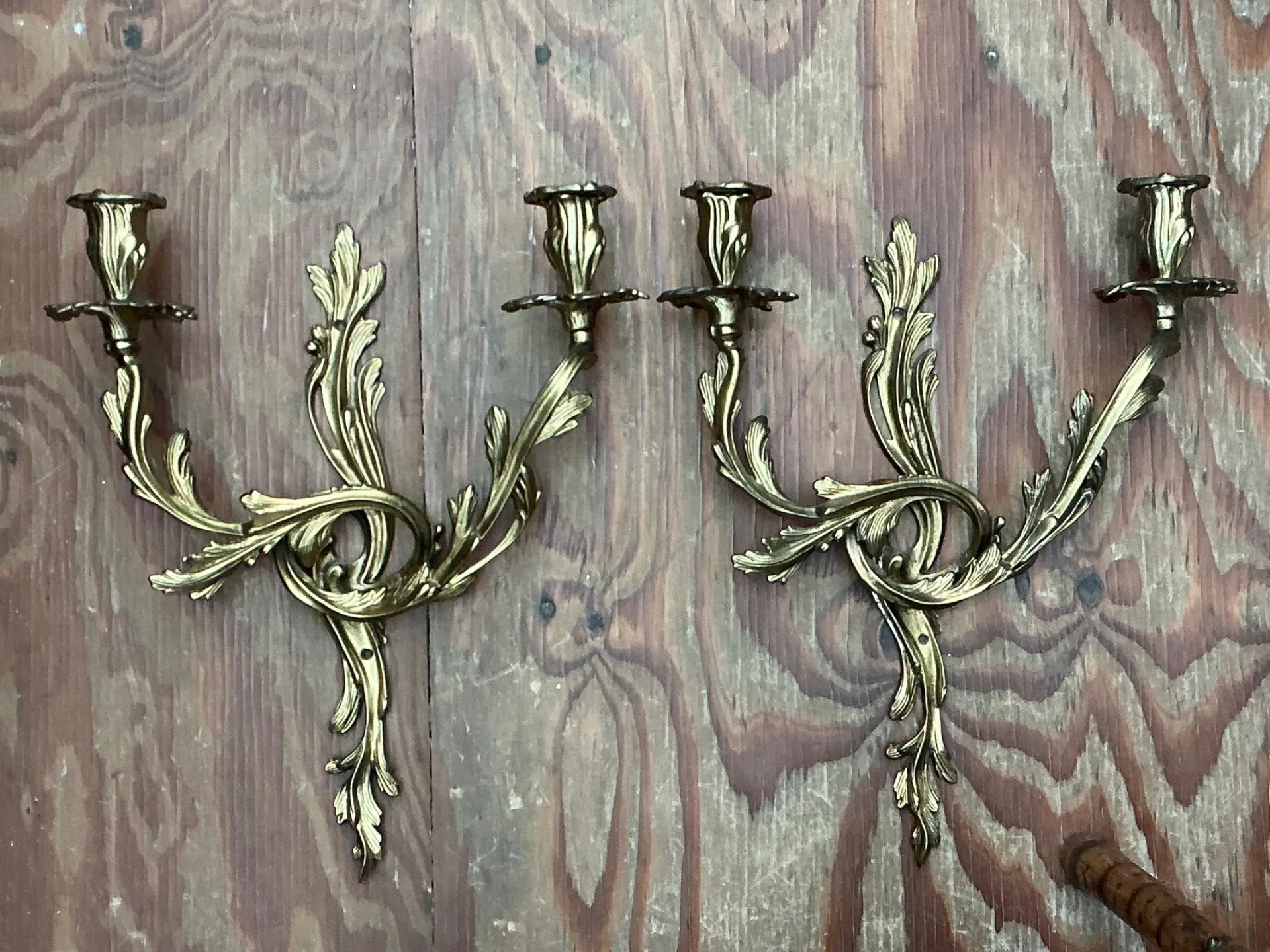 Vintage French Rococo Style Metal Wall Candle Sconces - Pair — additional photo 4