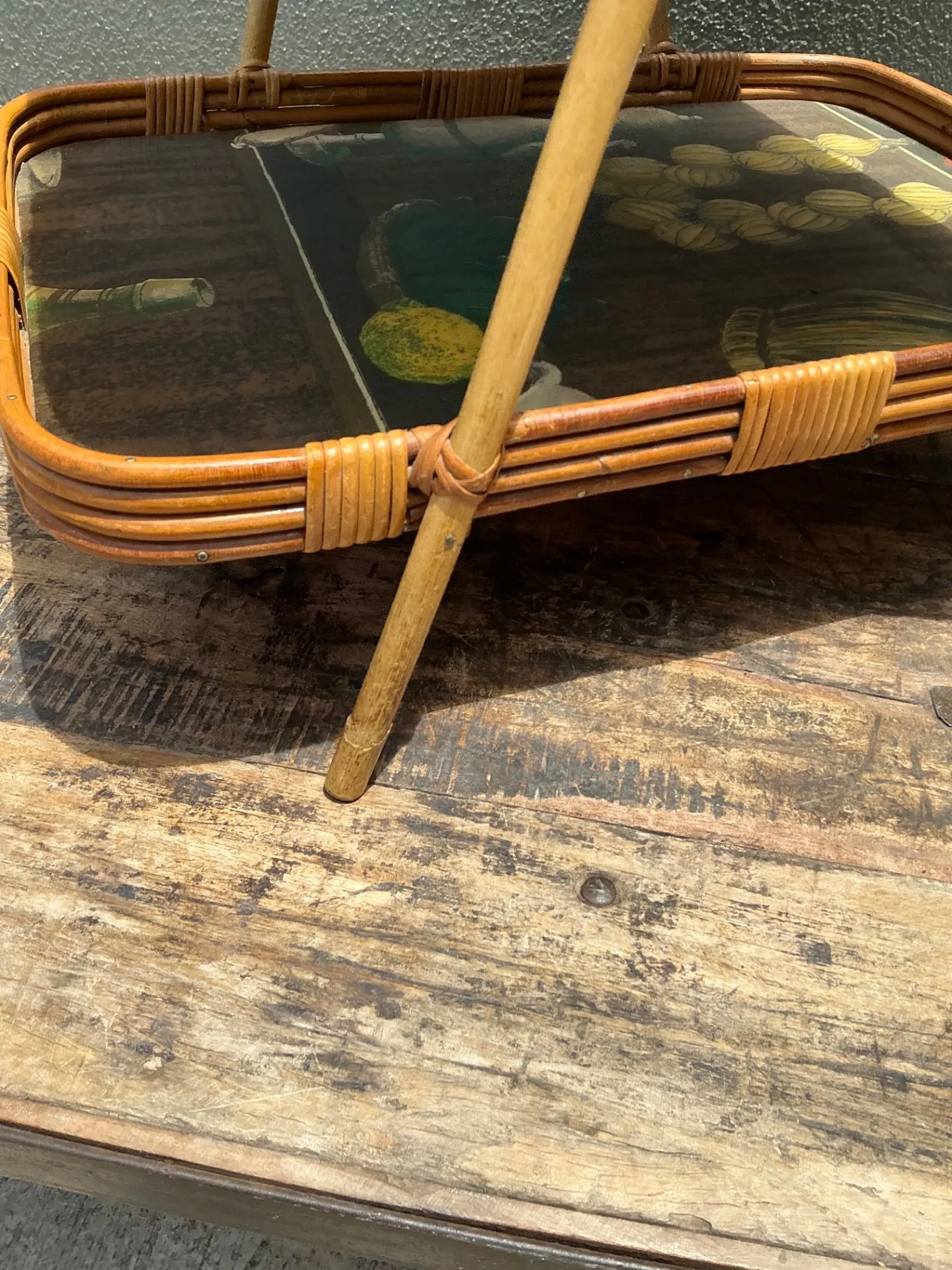 Vintage Rattan Two-Tiered Tray Stand — additional photo 1