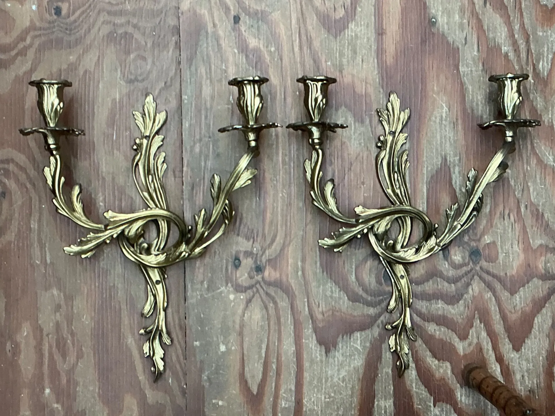 Vintage French Rococo Style Metal Wall Candle Sconces - Pair — additional photo 6