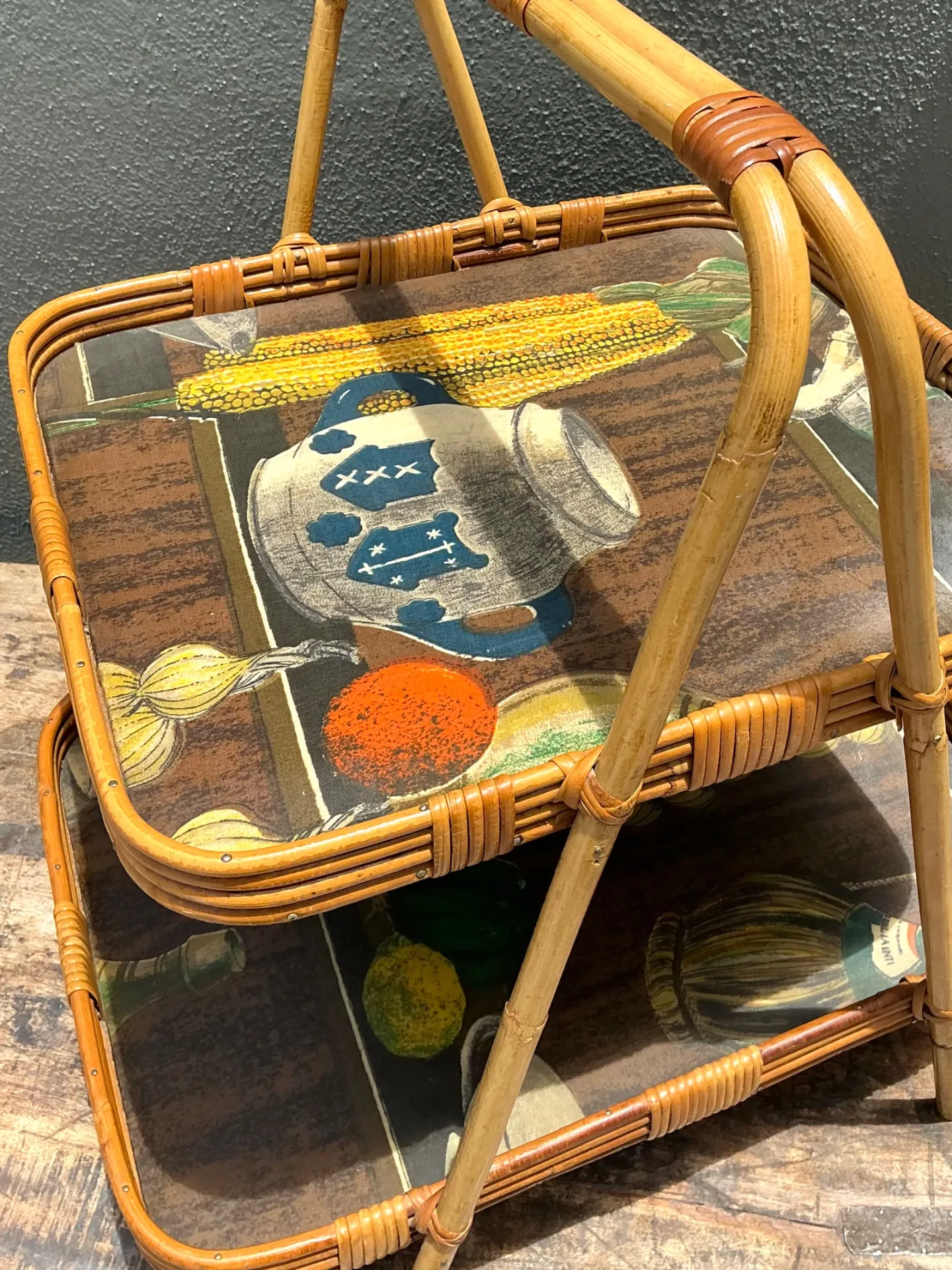 Vintage Rattan Two-Tiered Tray Stand — additional photo 8