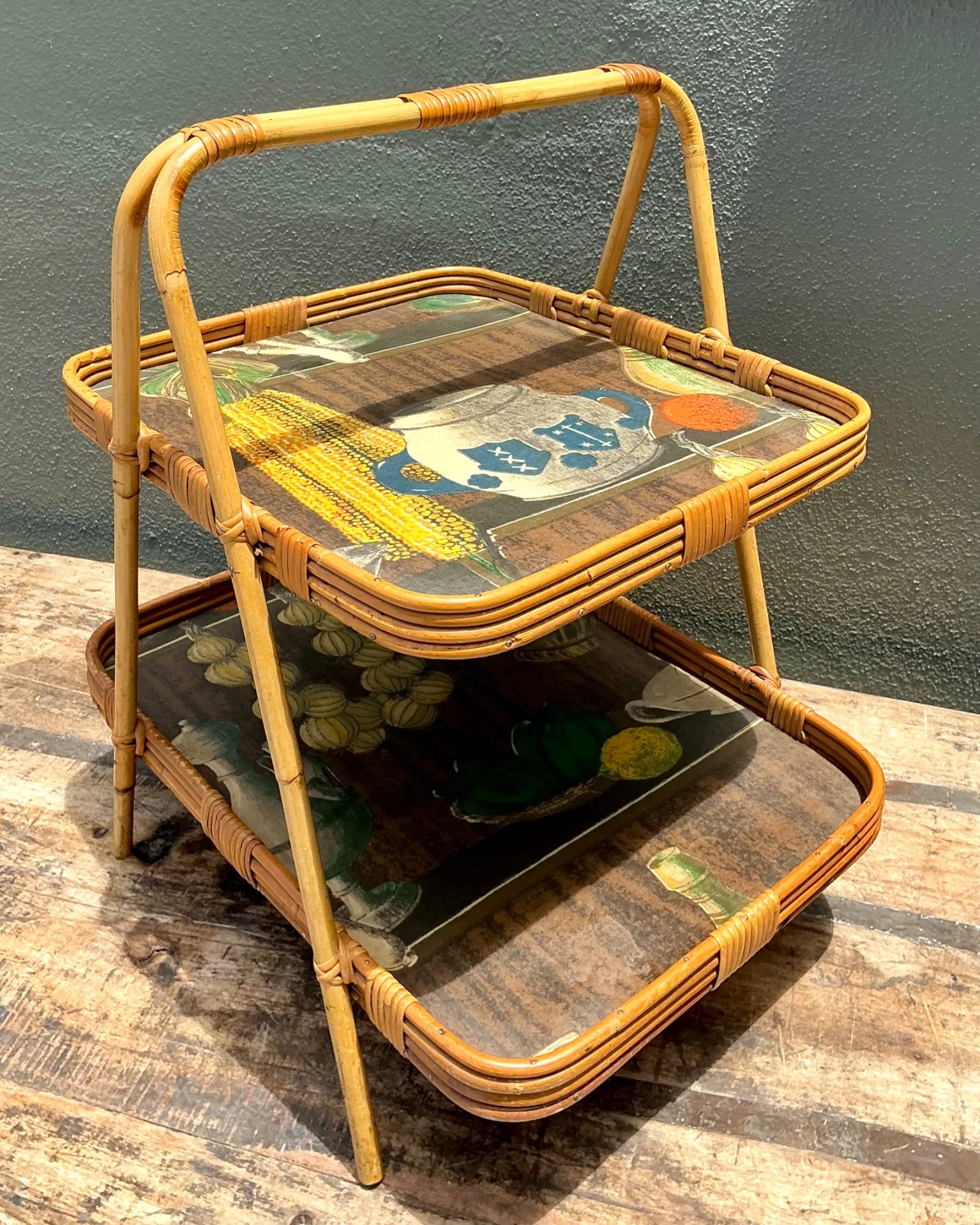 Vintage Rattan Two-Tiered Tray Stand — additional photo 7