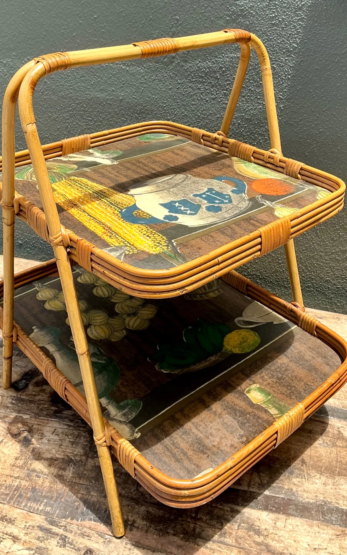 Vintage Rattan Two-Tiered Tray Stand — additional photo 7