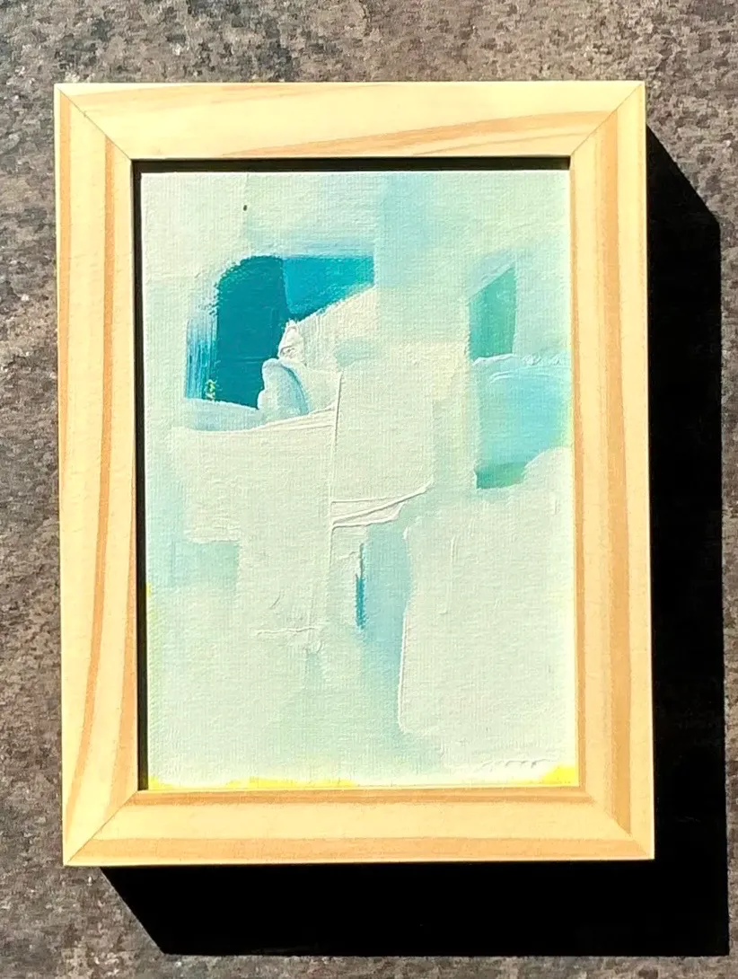 Vintage Original Abstract Oil Painting on Canvas - Wood, 8.25W x 6.25H — additional photo 2