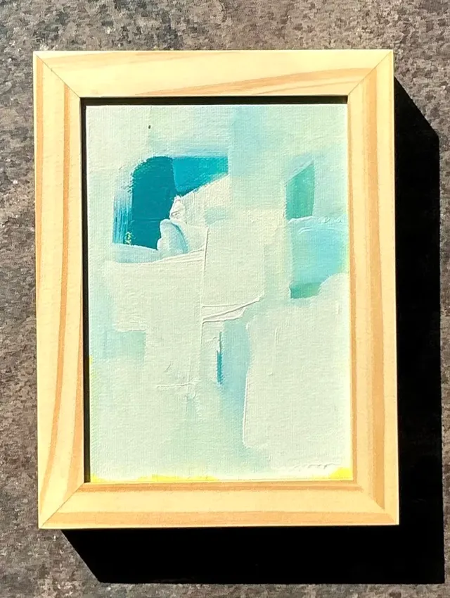 Vintage Original Abstract Oil Painting on Canvas - Wood, 8.25W x 6.25H — additional photo 2