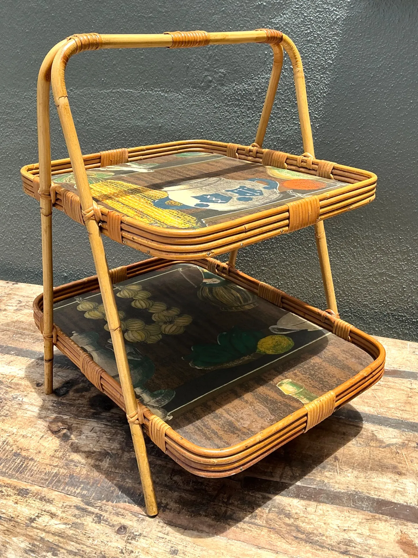 Vintage Rattan Two-Tiered Tray Stand — additional photo 5