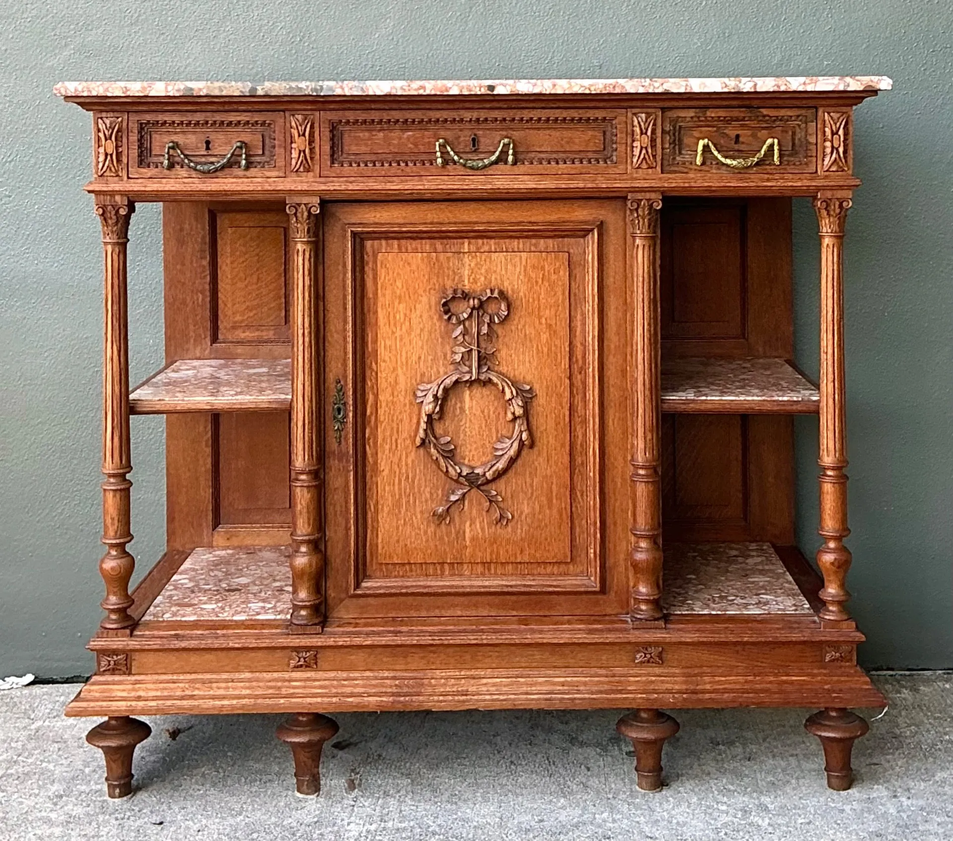 Vintage Marble Top Carved Wood Sideboard — additional photo 3
