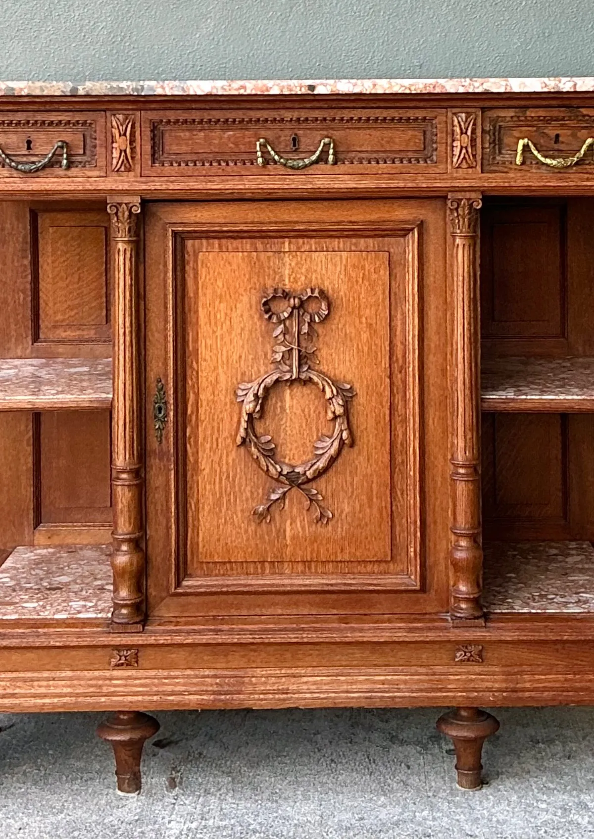 Vintage Marble Top Carved Wood Sideboard — additional photo 3