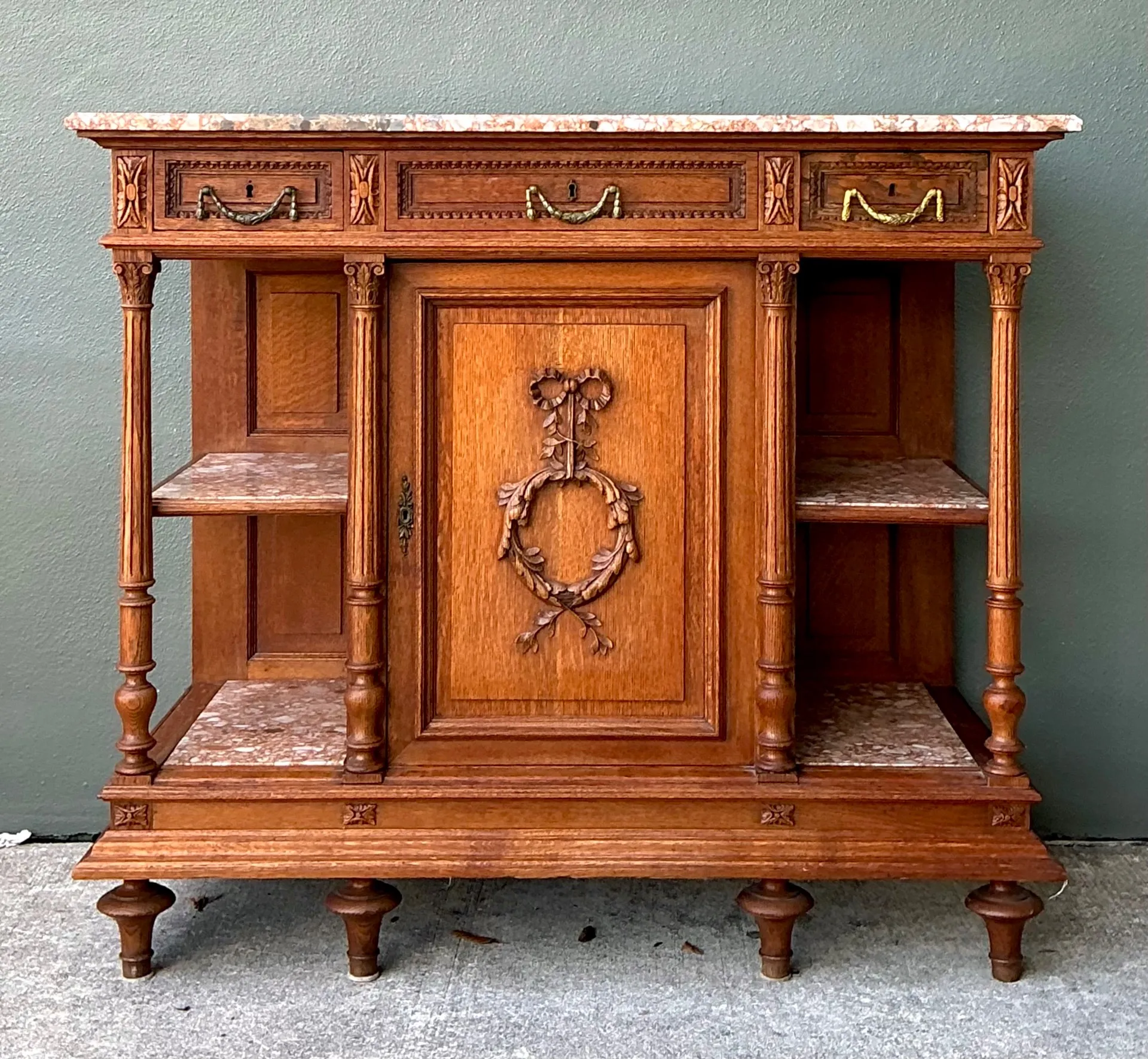 Vintage Marble Top Carved Wood Sideboard — additional photo 5