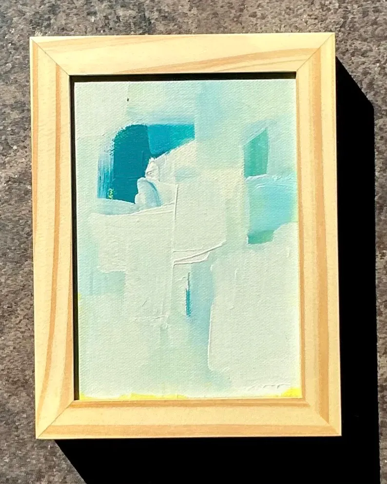 Vintage Original Abstract Oil Painting on Canvas - Wood, 8.25W x 6.25H — additional photo 5