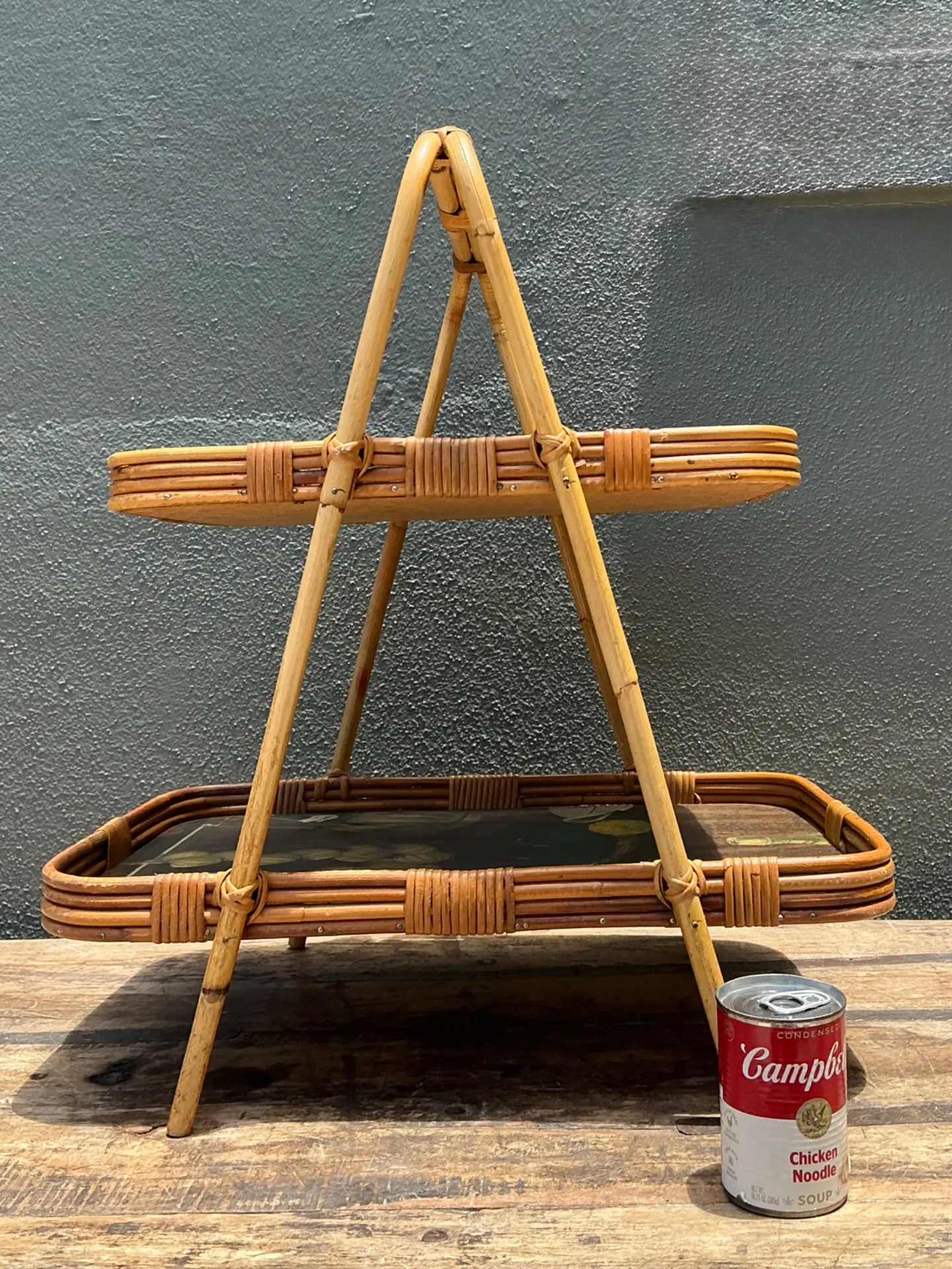 Vintage Rattan Two-Tiered Tray Stand — additional photo 4