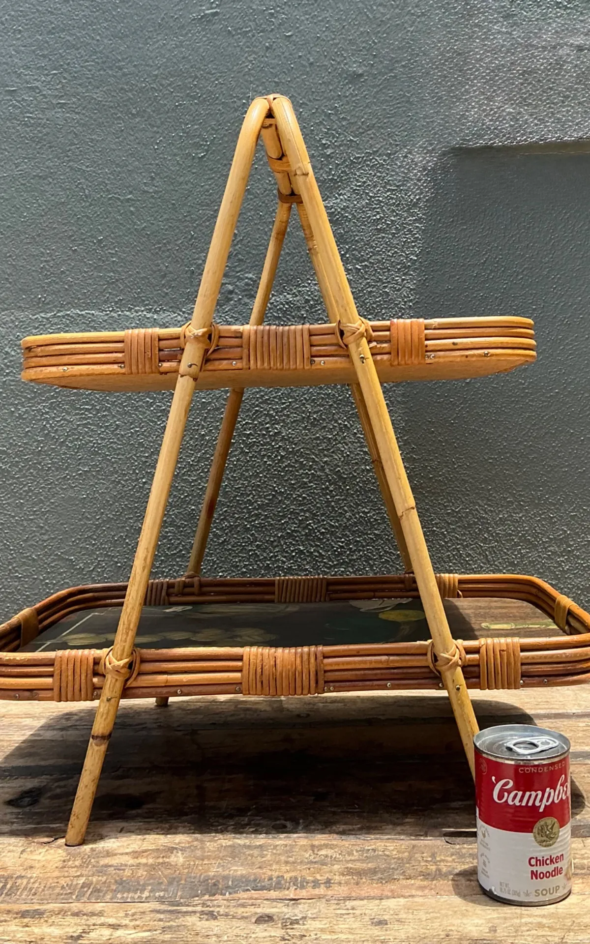 Vintage Rattan Two-Tiered Tray Stand — additional photo 4