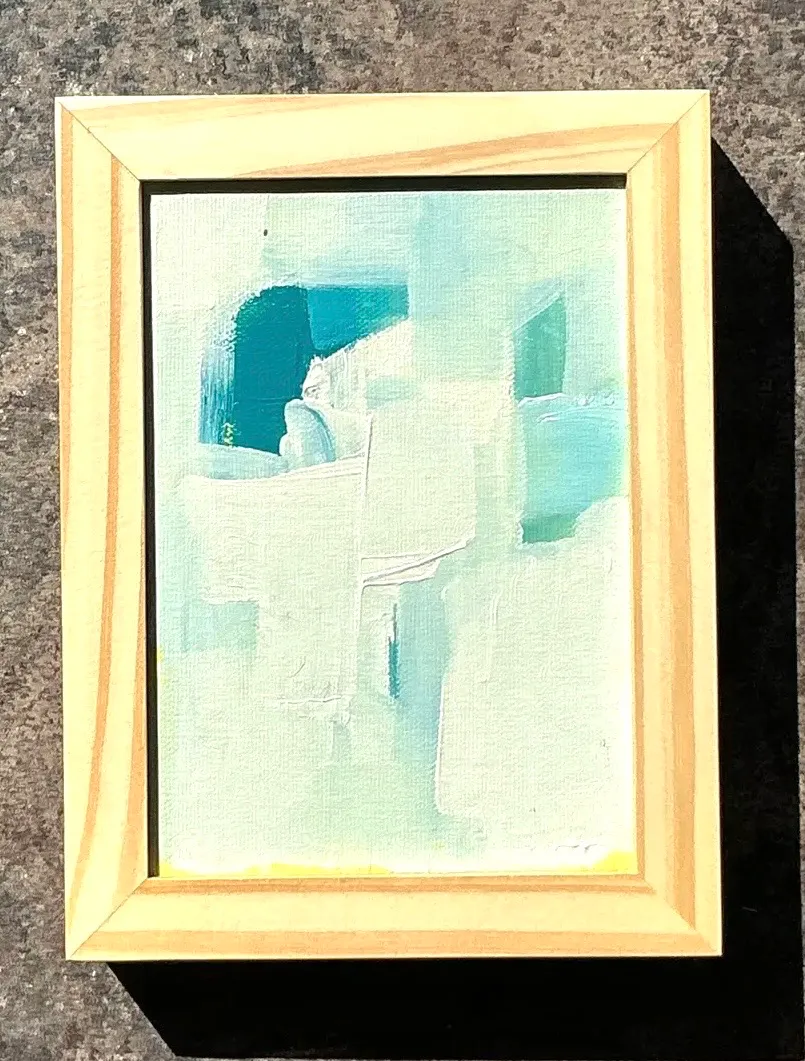 Vintage Original Abstract Oil Painting on Canvas - Wood, 8.25W x 6.25H — additional photo 4