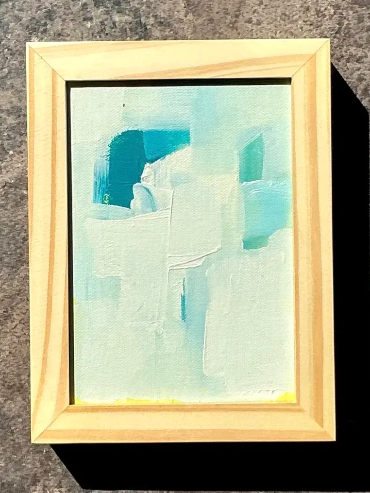 Vintage Original Abstract Oil Painting on Canvas - Wood, 8.25W x 6.25H — additional photo 3