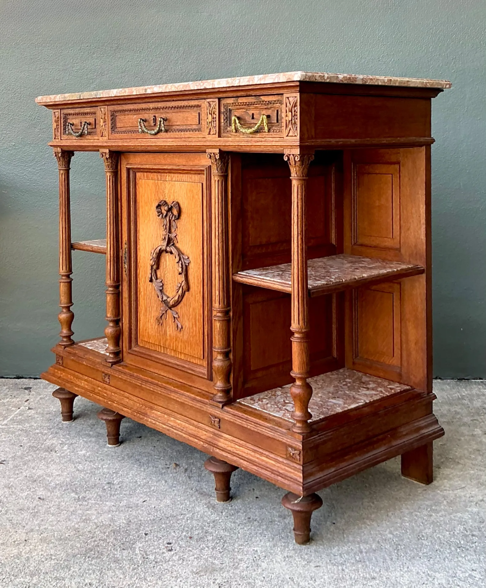 Vintage Marble Top Carved Wood Sideboard — additional photo 2