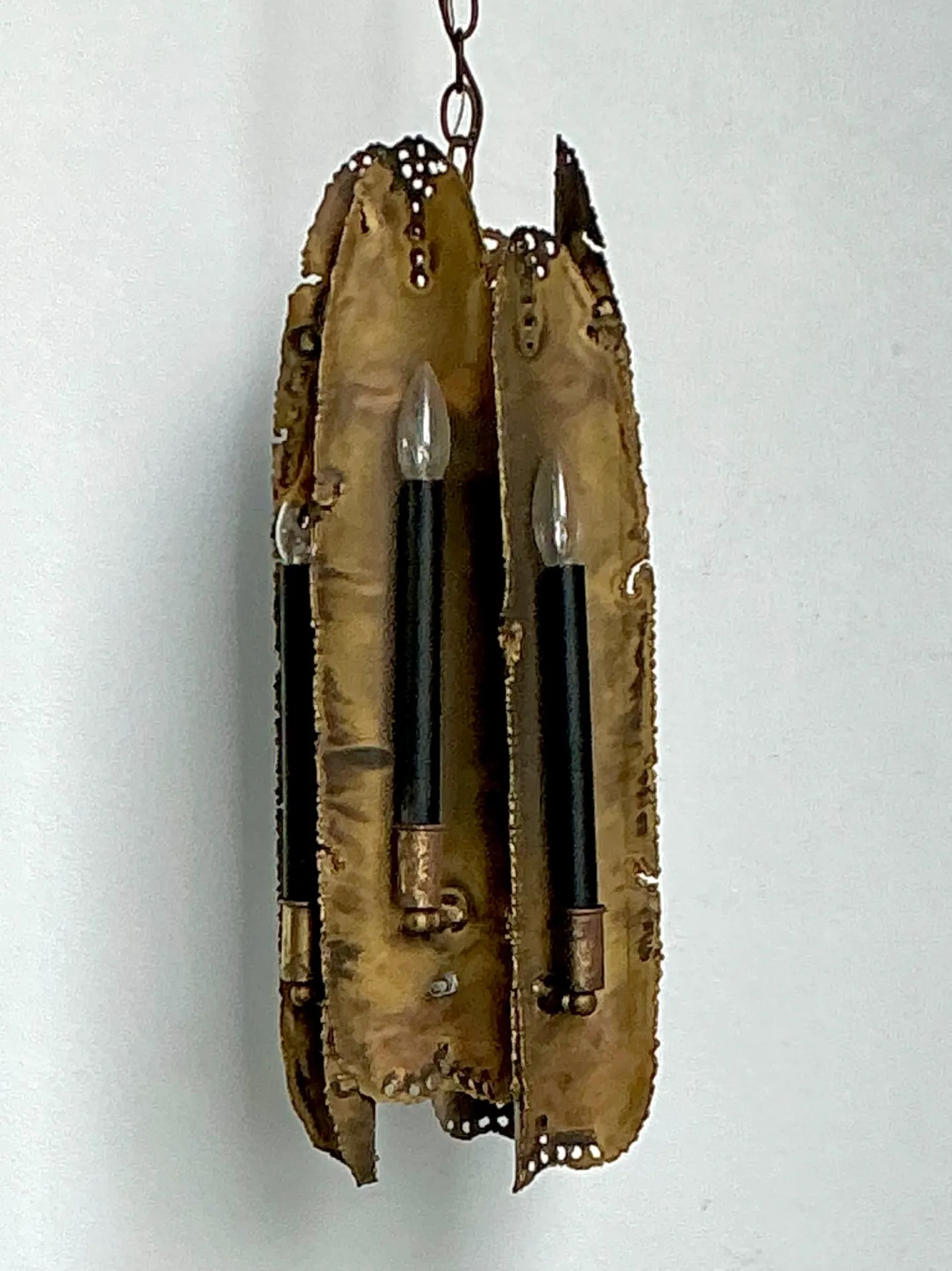 Vintage Tom Green Torch Cut Brass Chandelier  — additional photo 2