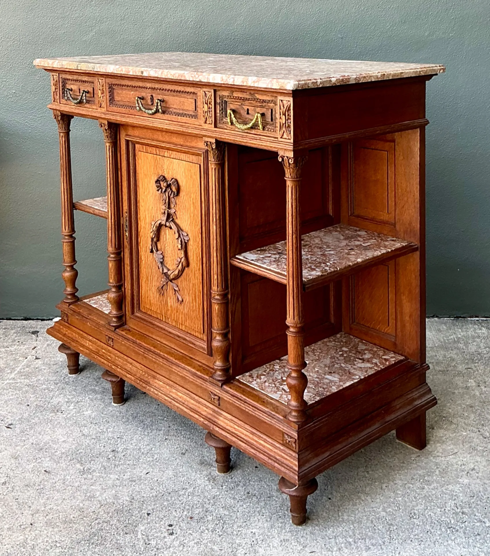 Vintage Marble Top Carved Wood Sideboard — additional photo 6