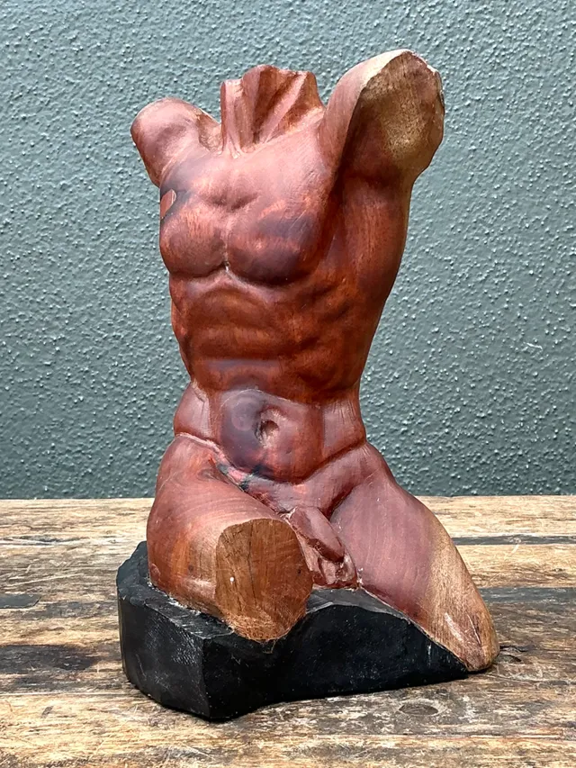 Vintage Wood Male Torso Sculpture — additional photo 8