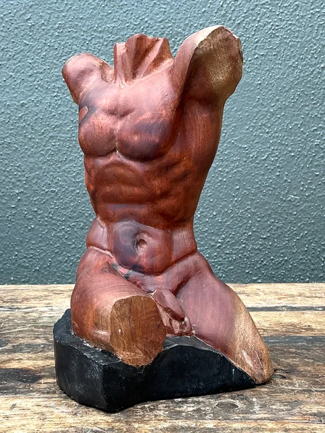 Vintage Wood Male Torso Sculpture — additional photo 6