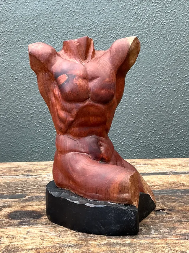 Vintage Wood Male Torso Sculpture — additional photo 2
