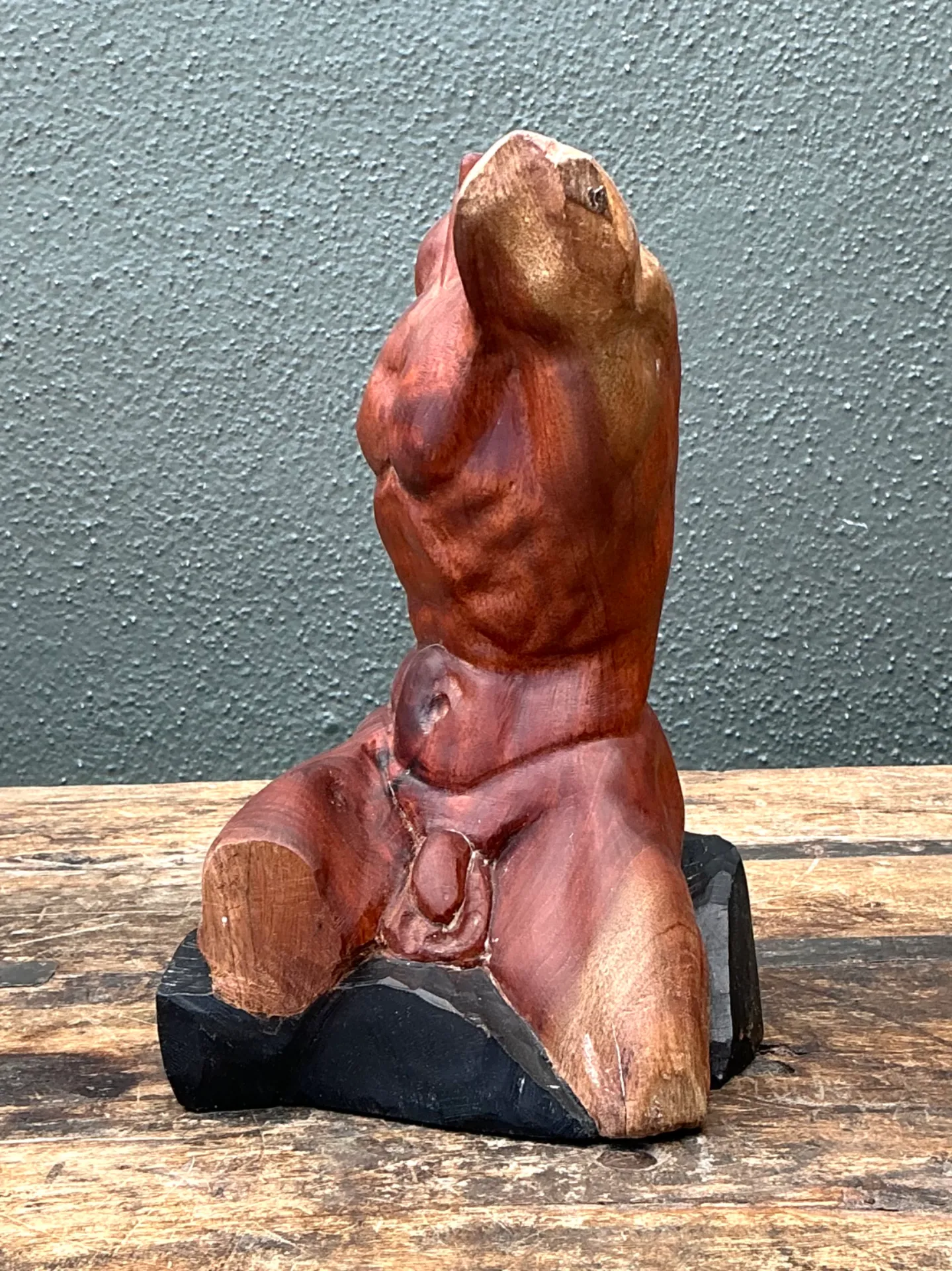 Vintage Wood Male Torso Sculpture — additional photo 1