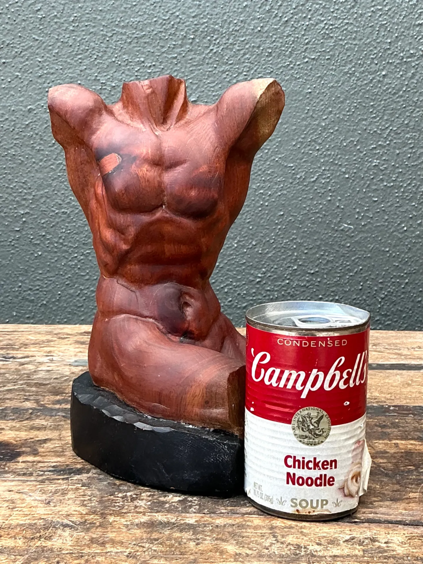 Vintage Wood Male Torso Sculpture — additional photo 3