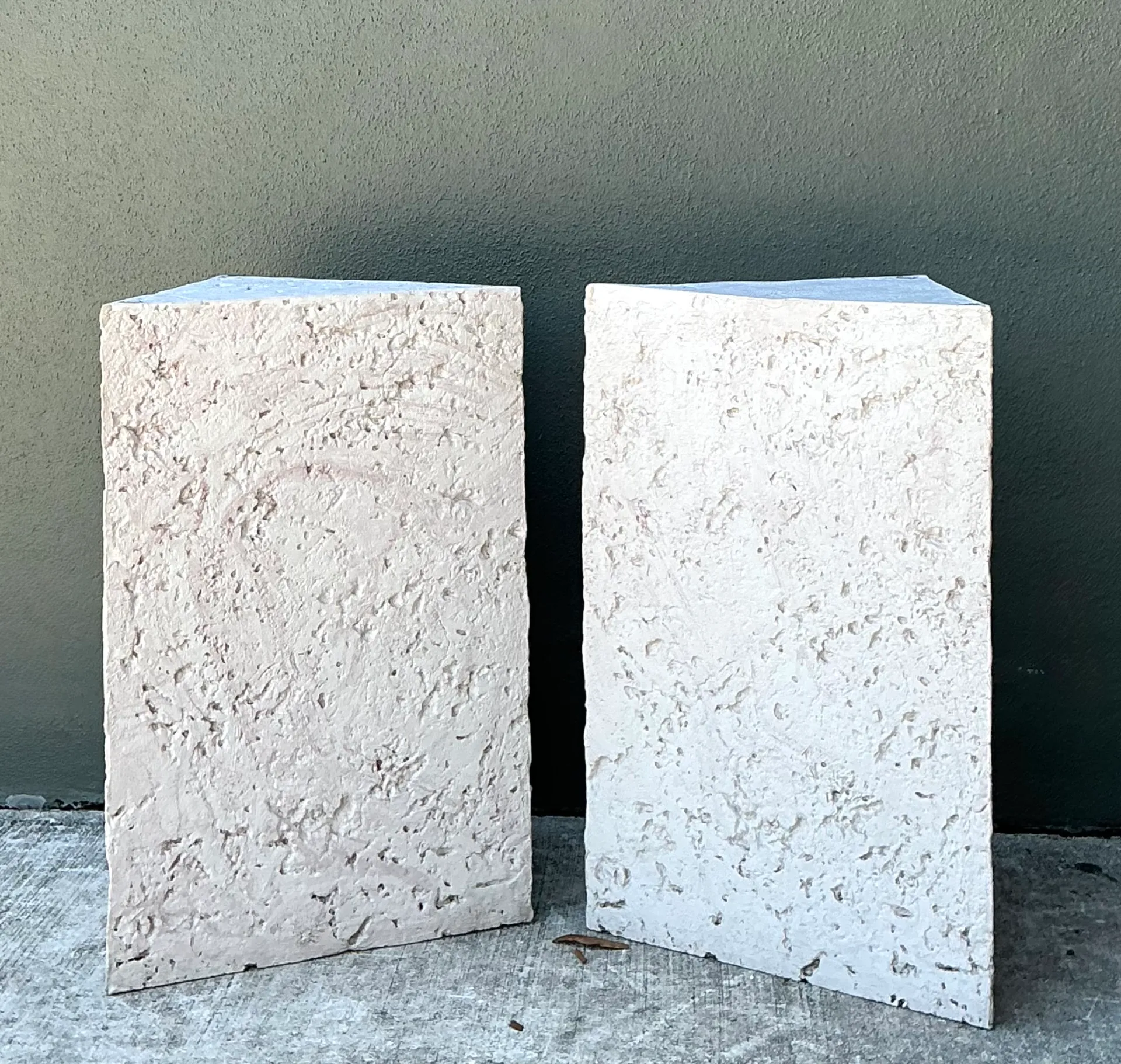 Vintage Plaster Faux Coral Geometric Table Pedestals - Pair — additional photo 2