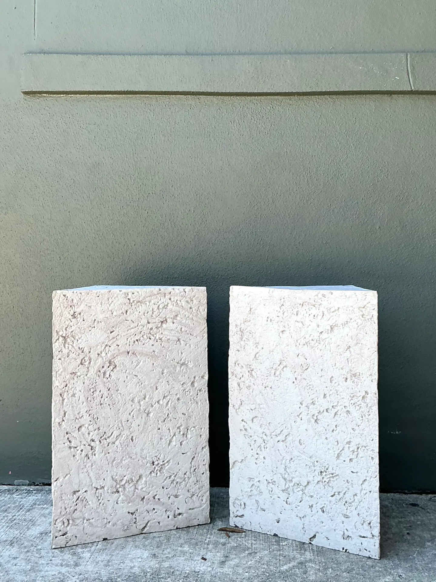 Vintage Plaster Faux Coral Geometric Table Pedestals - Pair — additional photo 4