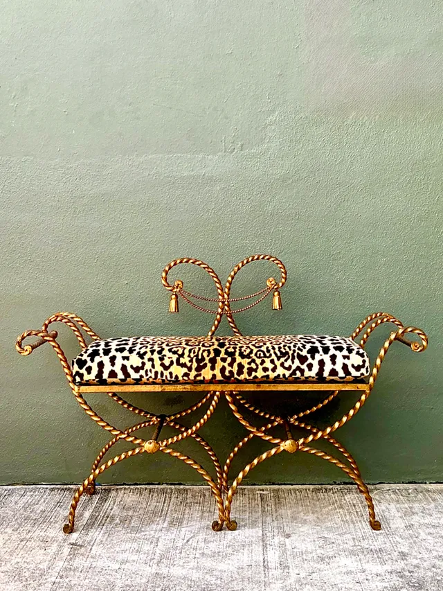 Vintage Twisted Metal Leopard Print Swag Bench — additional photo 5