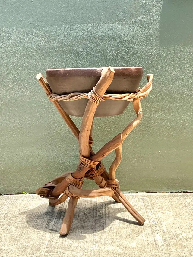 Vintage Twisted Wood and Pottery Plant Stand — additional photo 3