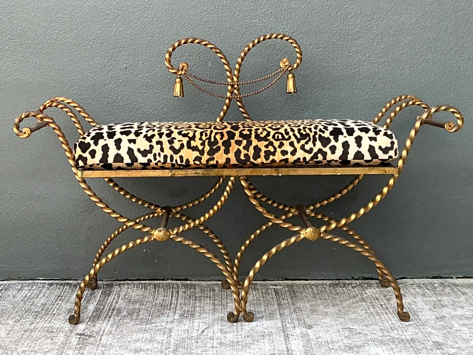 Vintage Twisted Metal Leopard Print Swag Bench — additional photo 8