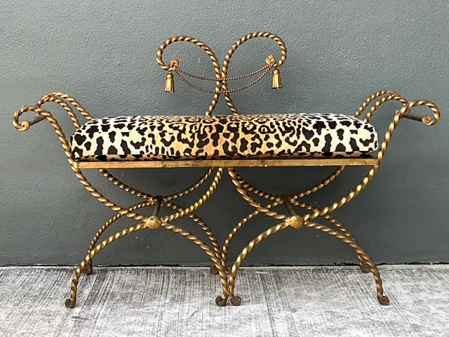 Vintage Twisted Metal Leopard Print Swag Bench — additional photo 8