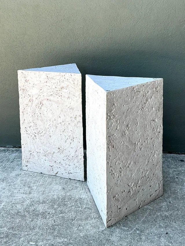Vintage Plaster Faux Coral Geometric Table Pedestals - Pair — additional photo 5