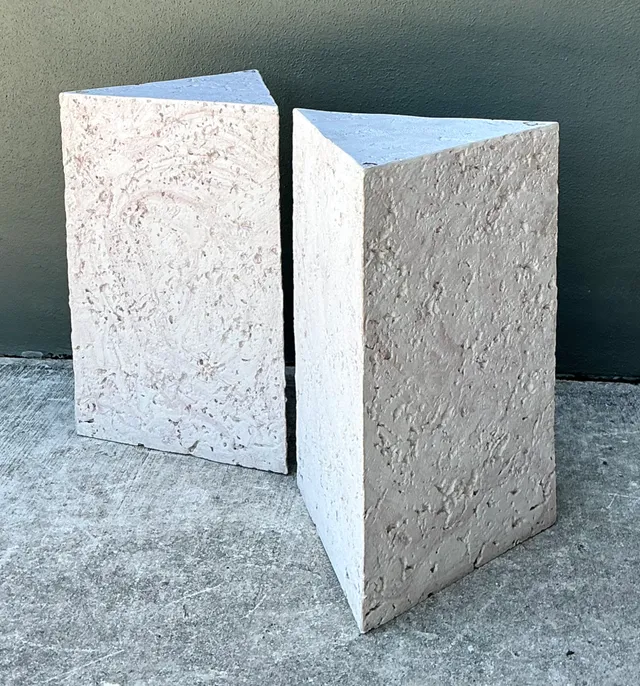 Vintage Plaster Faux Coral Geometric Table Pedestals - Pair — additional photo 1