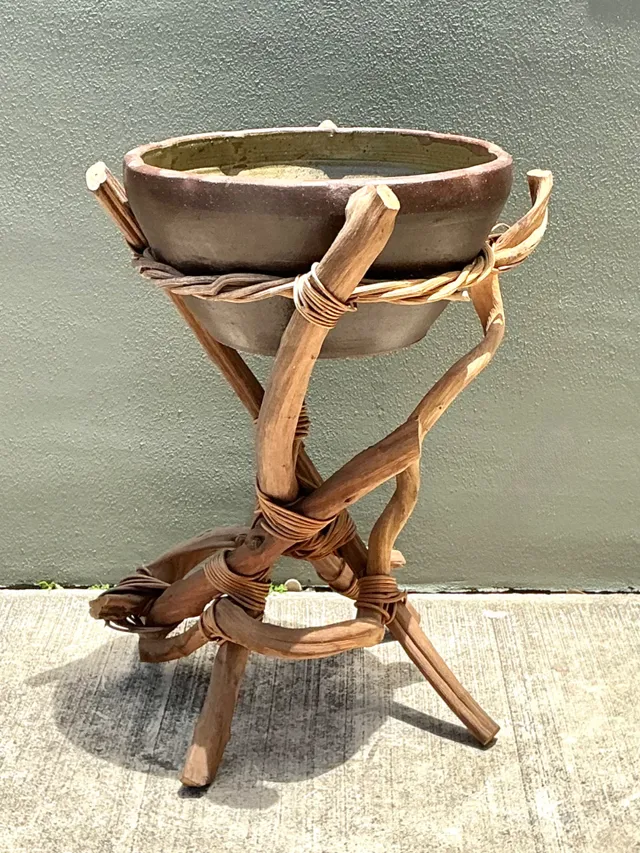 Vintage Twisted Wood and Pottery Plant Stand — additional photo 6