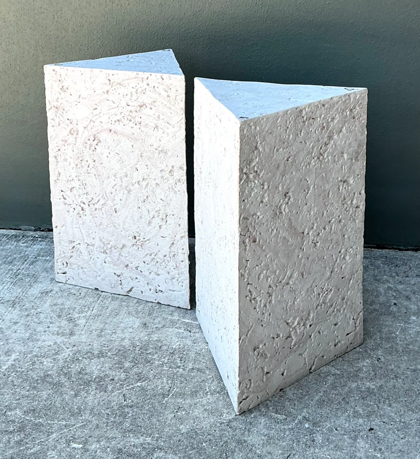 Vintage Plaster Faux Coral Geometric Table Pedestals - Pair — additional photo 3