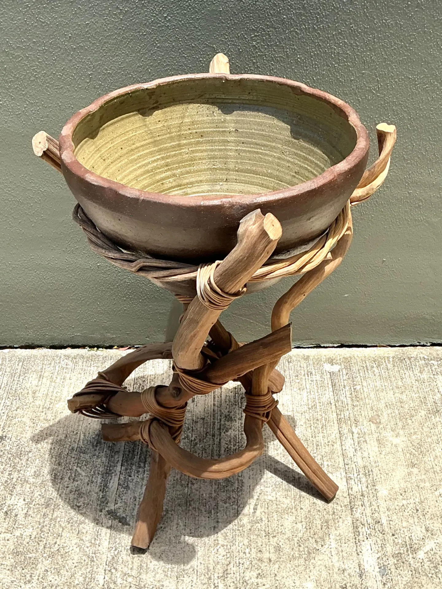 Vintage Twisted Wood and Pottery Plant Stand — additional photo 8
