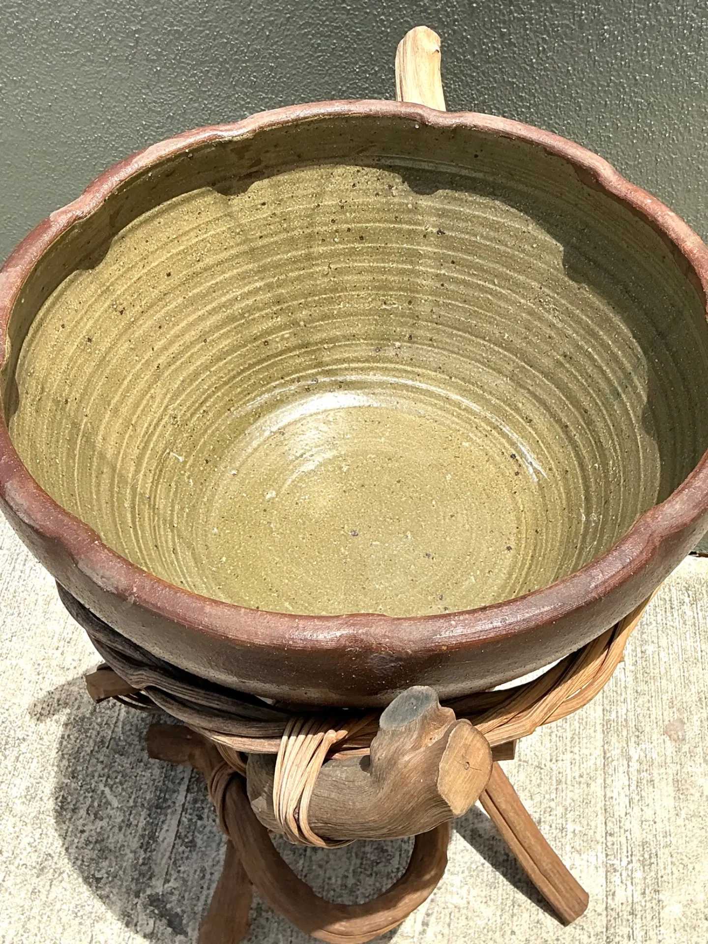 Vintage Twisted Wood and Pottery Plant Stand — additional photo 5