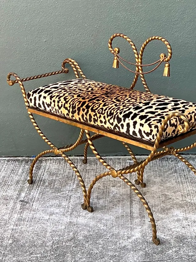 Vintage Twisted Metal Leopard Print Swag Bench — additional photo 1