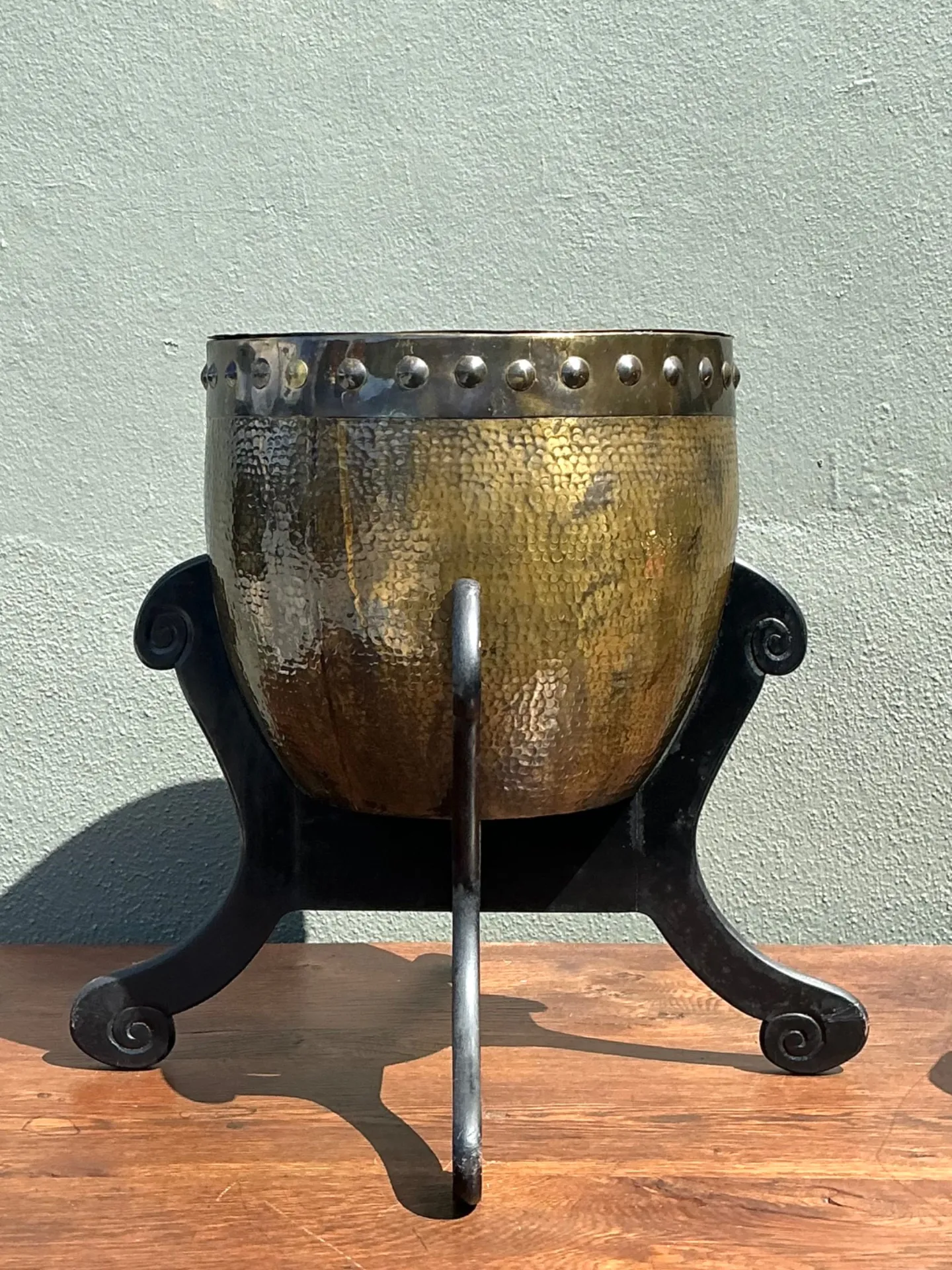 Vintage Hammered Brass Drum Table — additional photo 4