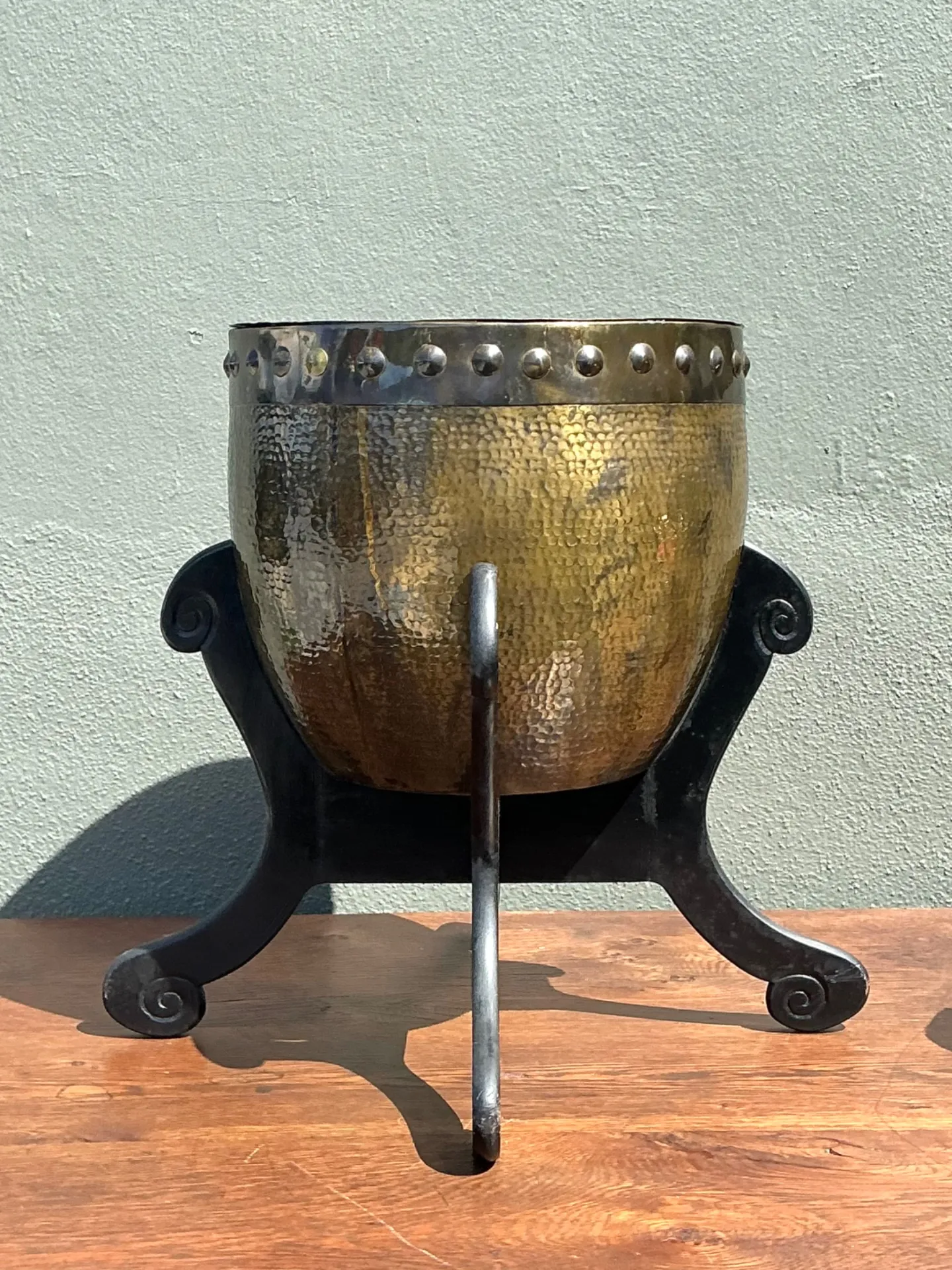 Vintage Hammered Brass Drum Table — additional photo 5